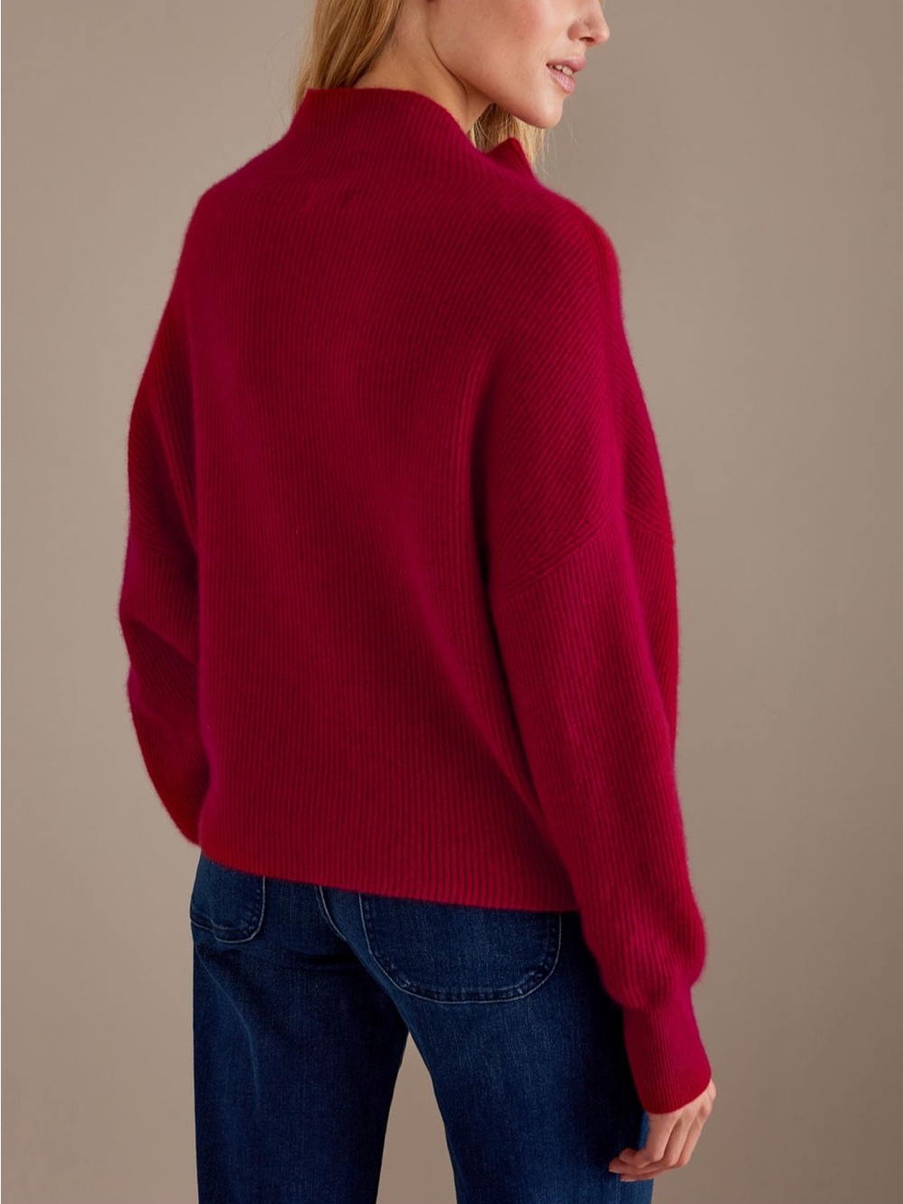 Pilcro Cashmere Ribbed Sweater in Raspberry Red - Picture 7 of 7